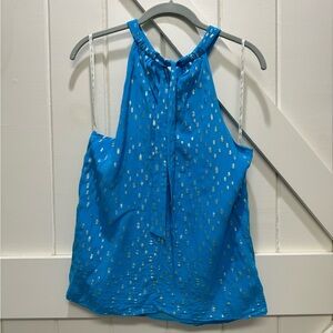 Lilly Pulitzer Cumulus Blue Viscose Metallic Clip Rori Halter Top, Size Large
